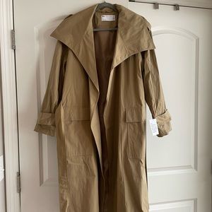 ASOS DESIGN Petite collared luxe trench coat (stone)